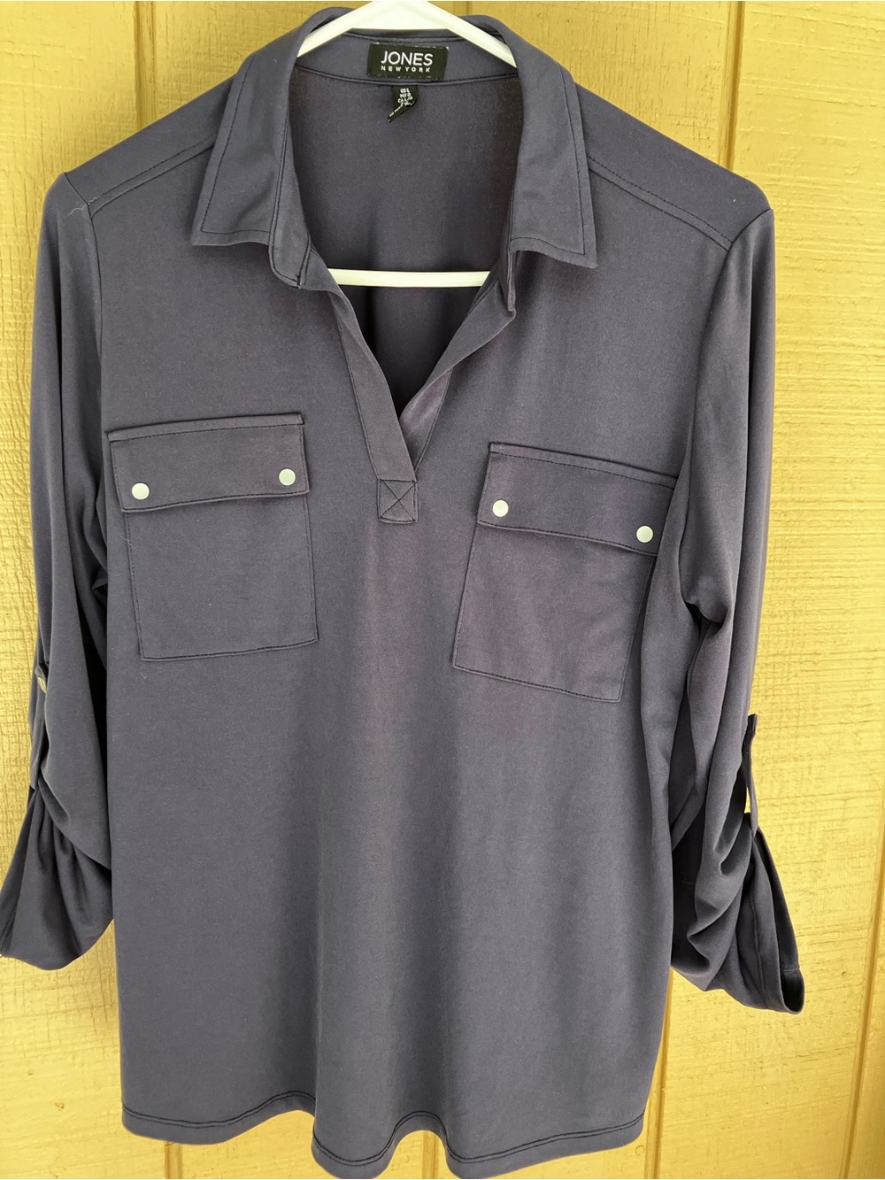 Jones New York Women's Slate Blue Popover Button-Front Shirt